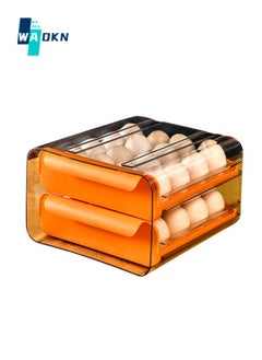 WAOKN Egg Holder for Refrigerator,Large Capacity Clear Fridge Organizers and Storage, Egg Fresh Storage Box, Plastic Egg Storage Container Organizer Bin,Stackable Eggs Storage Container for Fridge,Refrigerator Egg Tray, Egg Tray Rack with Lid, Drawer-type Household Transparent Egg Tray Storage Container, Double-layer 32 EggS Storage Box  - Image 1