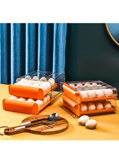 WAOKN Egg Holder for Refrigerator,Large Capacity Clear Fridge Organizers and Storage, Egg Fresh Storage Box, Plastic Egg Storage Container Organizer Bin,Stackable Eggs Storage Container for Fridge,Refrigerator Egg Tray, Egg Tray Rack with Lid, Drawer-type Household Transparent Egg Tray Storage Container, Double-layer 32 EggS Storage Box  - Image 2