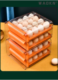 WAOKN Egg Holder for Refrigerator,Large Capacity Clear Fridge Organizers and Storage, Egg Fresh Storage Box, Plastic Egg Storage Container Organizer Bin,Stackable Eggs Storage Container for Fridge,Refrigerator Egg Tray, Egg Tray Rack with Lid, Drawer-type Household Transparent Egg Tray Storage Container, Double-layer 32 EggS Storage Box  - Image 4