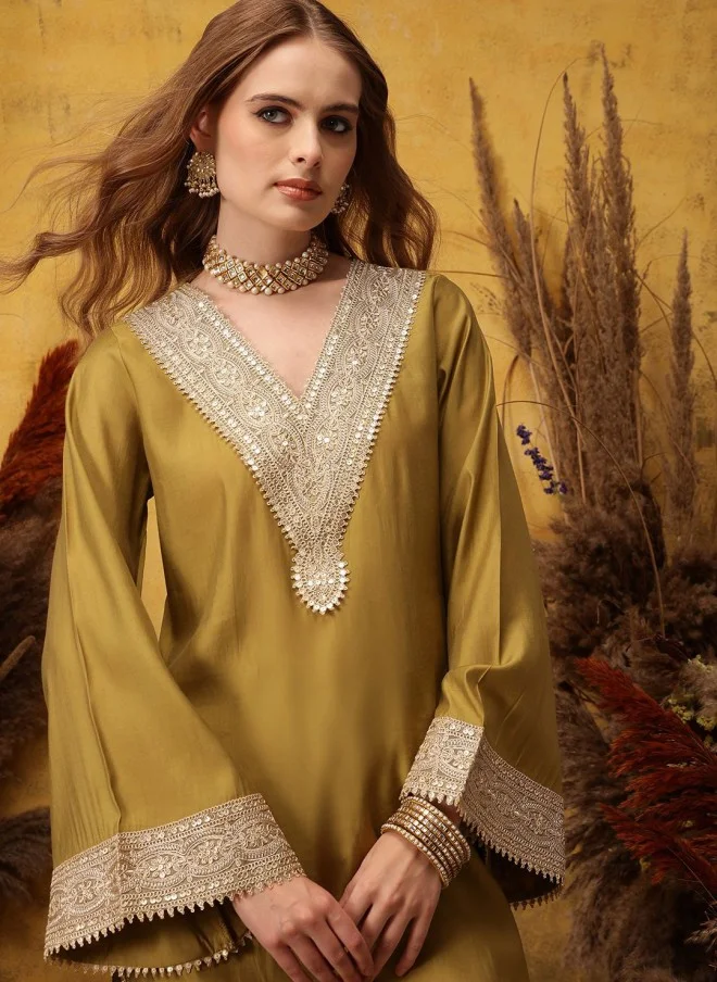 Indo Street Ethnic Motifs Embroidered Kurta with Palazzos for Women
