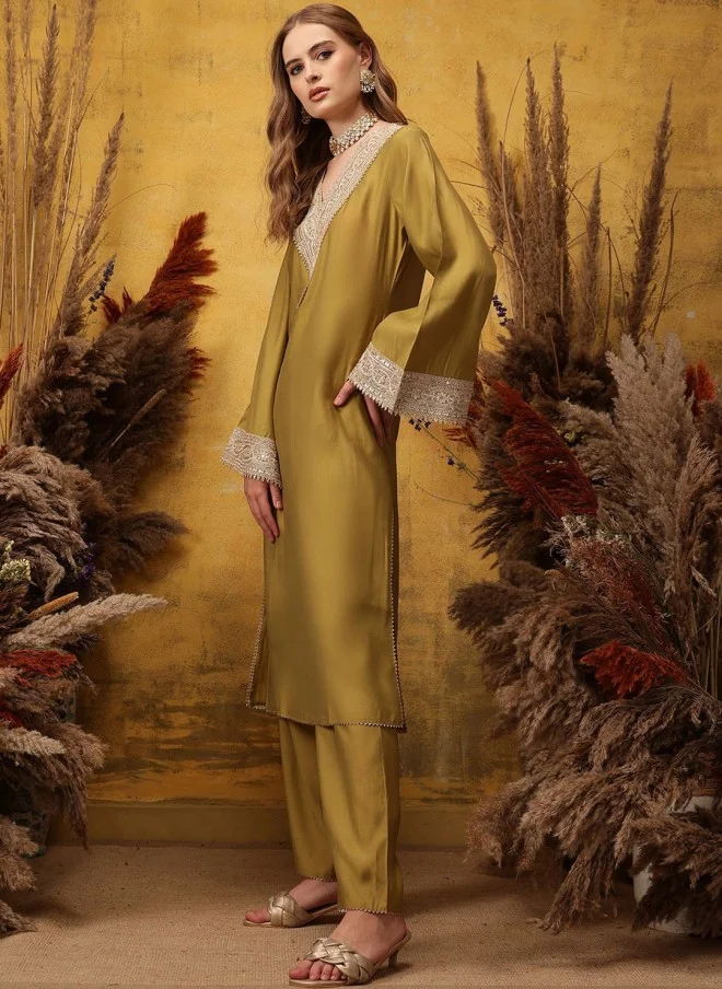 Indo Street Ethnic Motifs Embroidered Kurta with Palazzos for Women