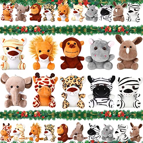 Leitee 20 Pcs Small Stuffed Animals Bulk 47 Inch Mini Plush Toys Stuffed Jungle Animals Forest Animal Safari Lion Tiger Giraffe Key Ring Safari Party Favors School Class Rewards for Kids 10 Styles - Image 1