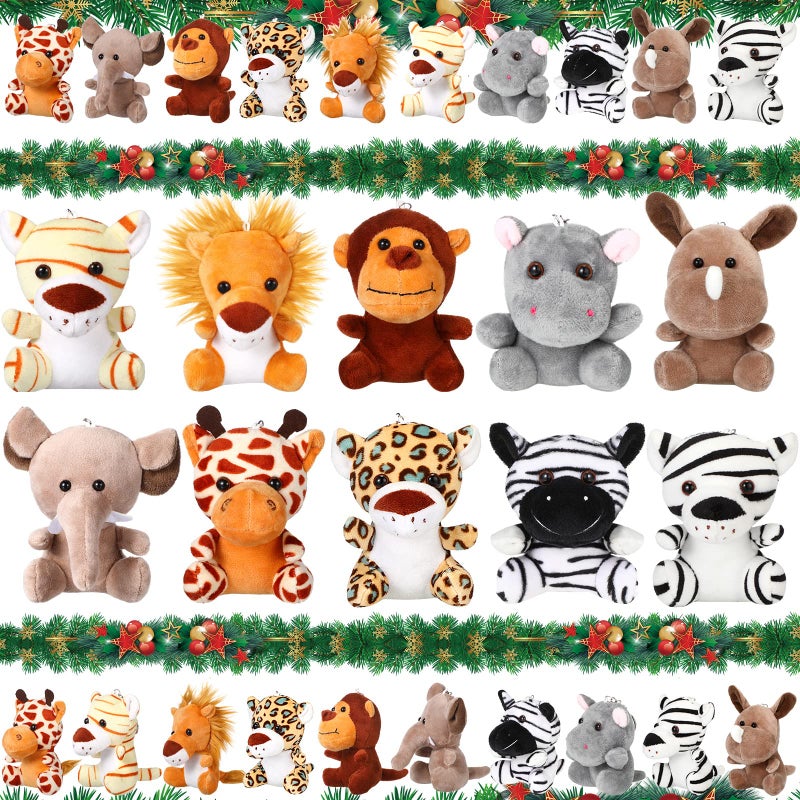 Leitee 20 Pcs Small Stuffed Animals Bulk 47 Inch Mini Plush Toys Stuffed Jungle Animals Forest Animal Safari Lion Tiger Giraffe Key Ring Safari Party Favors School Class Rewards for Kids 10 Styles - Image 2