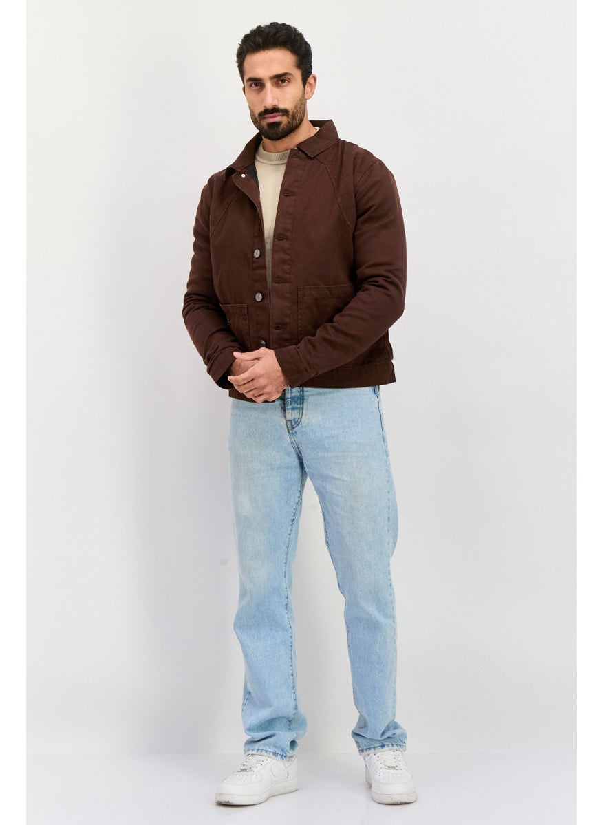 Night Addict Men Plain Jacket Shirt, Brown  - Image 3