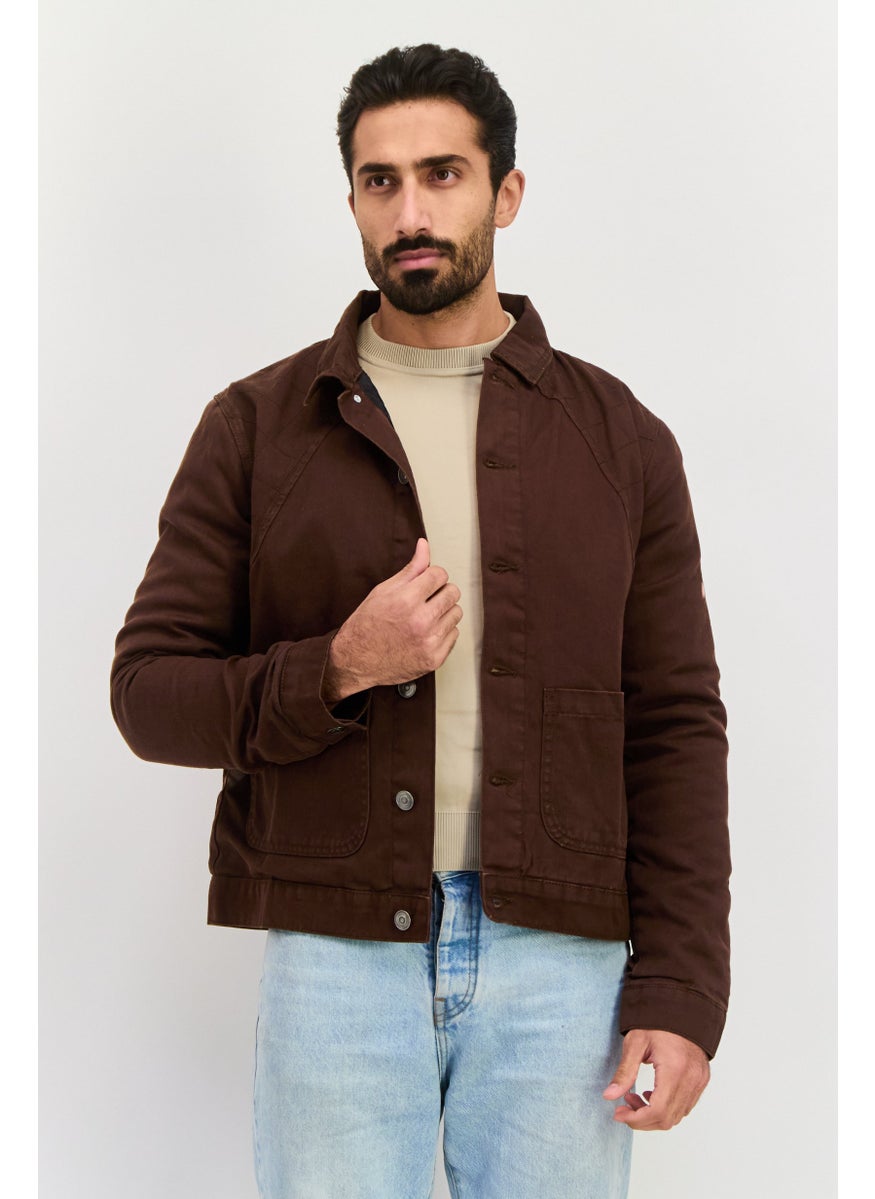 Night Addict Men Plain Jacket Shirt, Brown  - Image 1