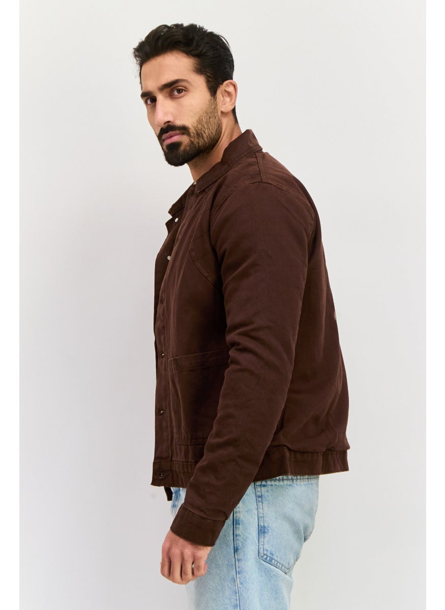 Night Addict Men Plain Jacket Shirt, Brown  - Image 4