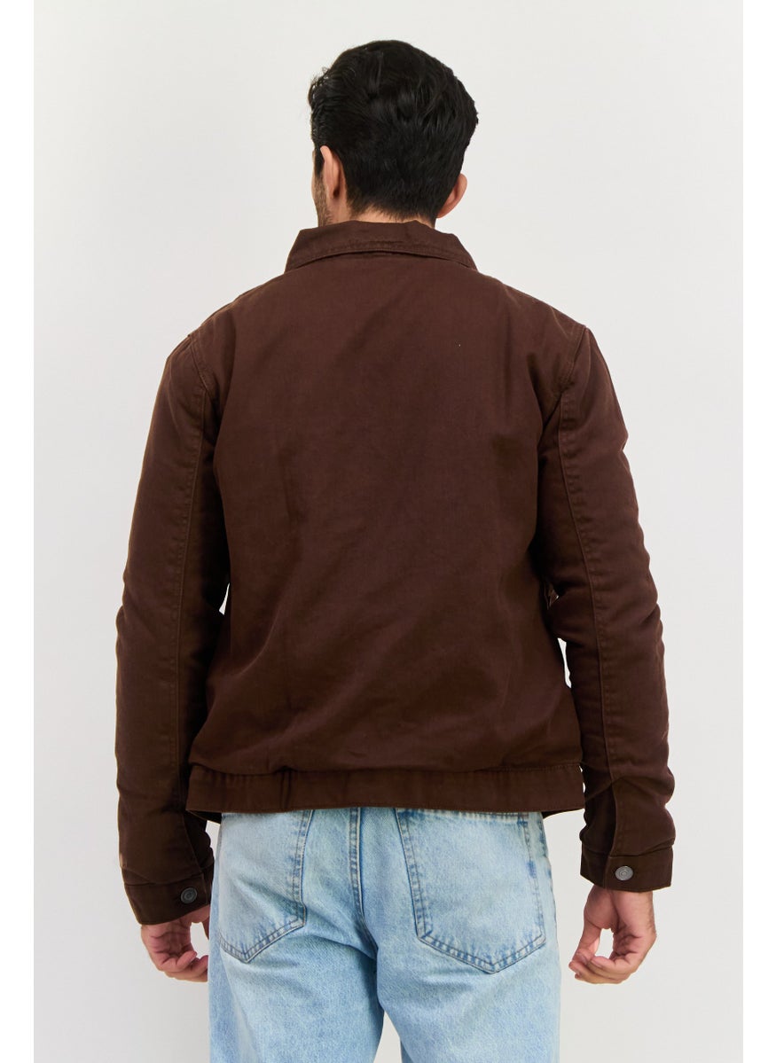 Night Addict Men Plain Jacket Shirt, Brown  - Image 2