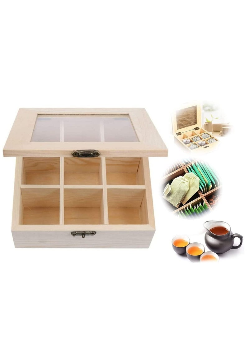 SYOSI Tea Bag Organizer Storage Box Tea Storage Chest Case Wooden Tea Bag Sorter Jewelry Organizer Storage Box with 9 Compartments for Any Home or Restaurant and Office  - Image 1