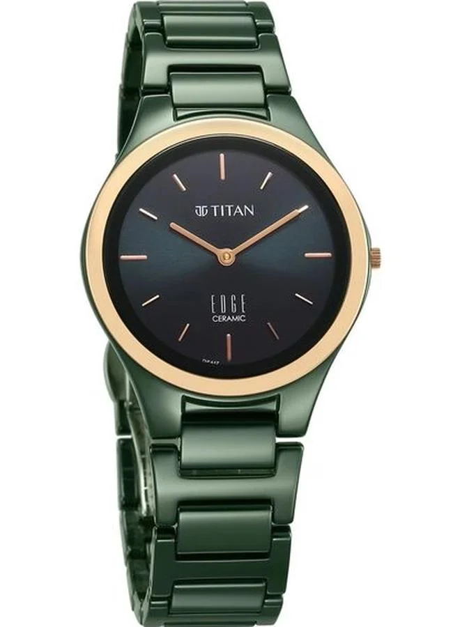 تيتان Women's Analog Display Watch With Green Ceramic Strap - 2653KC12