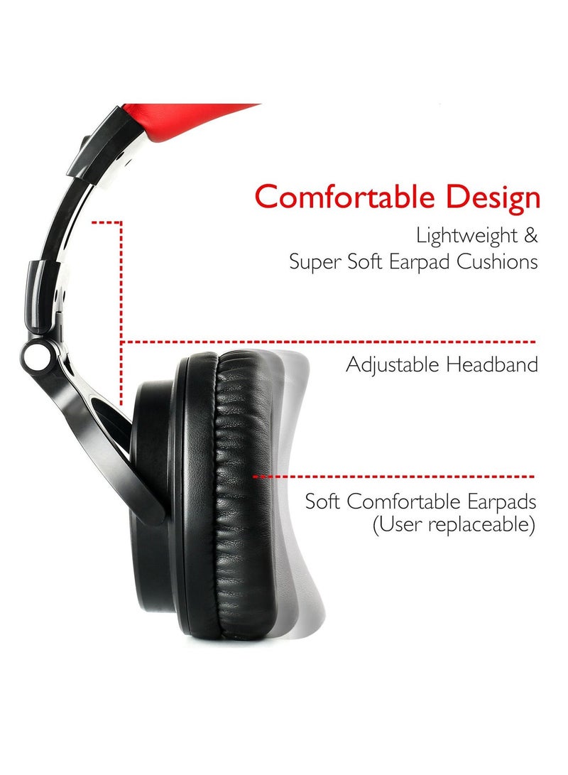 ون أوديو سماعة ألعاب هجينة برو إم مع ميكروفون بوم لأجهزة بلاي ستيشن ٤، إكس بوكس ​​ون، الكمبيوتر الشخصي، وسويتش | سماعات ستيريو سلكية ولاسلكية | مشغلات ٥٠ مم، مدة تشغيل تصل إلى ١١٠ ساعات، ميكروفون عازل للضوضاء | تصميم مريح باللونين الأحمر والأسود - Image 4