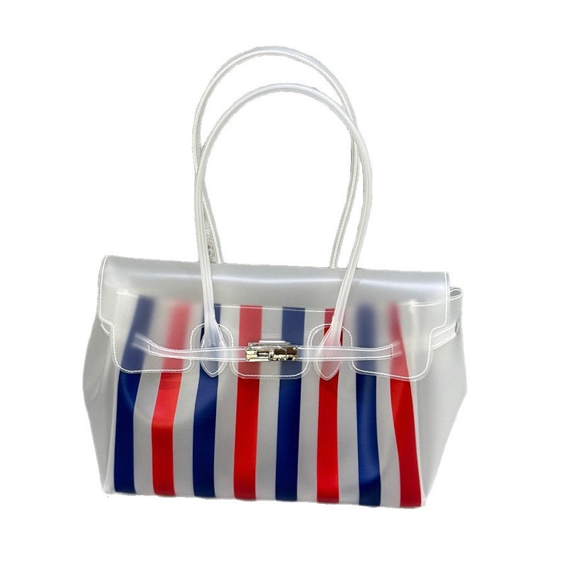 2026 New Korean TPU Striped Transparent Jelly Bag Women Large Capacity Waterproof Shoulder Tote Beach Bag - Image 5