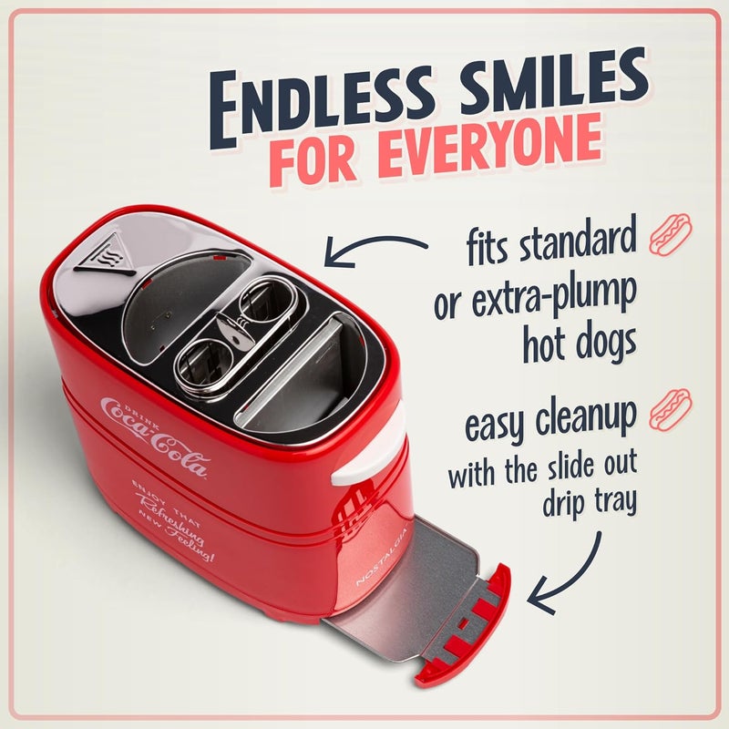 Nostalgia Coca-Cola Hot Dog Toaster - 2 Slot Bun Mini Tongs - Works with Chicken, Turkey, Veggie Links, Sausages and Brats - Coke Red - Image 3