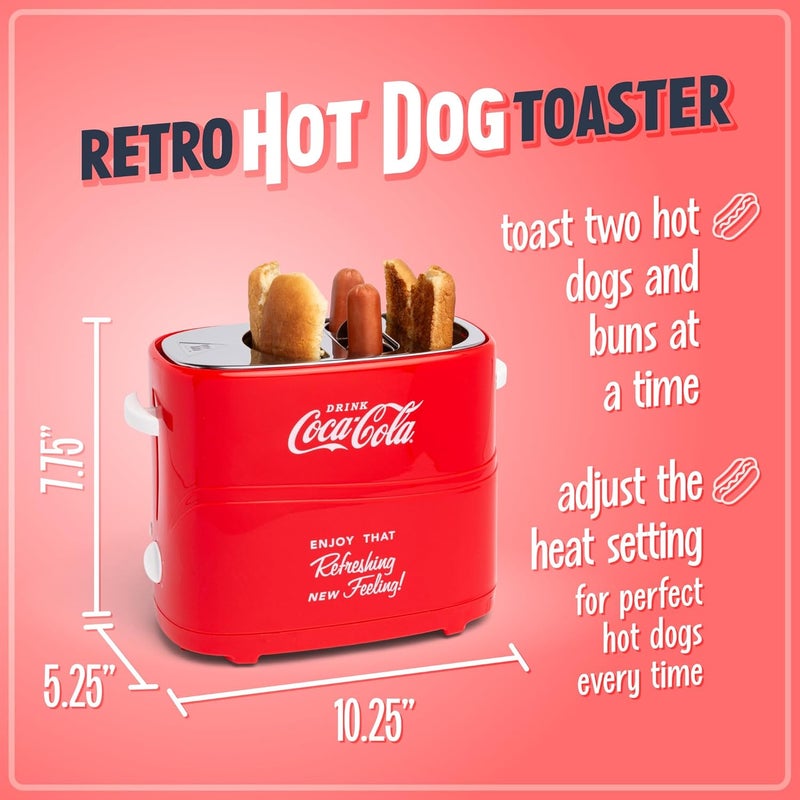 Nostalgia Coca-Cola Hot Dog Toaster - 2 Slot Bun Mini Tongs - Works with Chicken, Turkey, Veggie Links, Sausages and Brats - Coke Red - Image 2