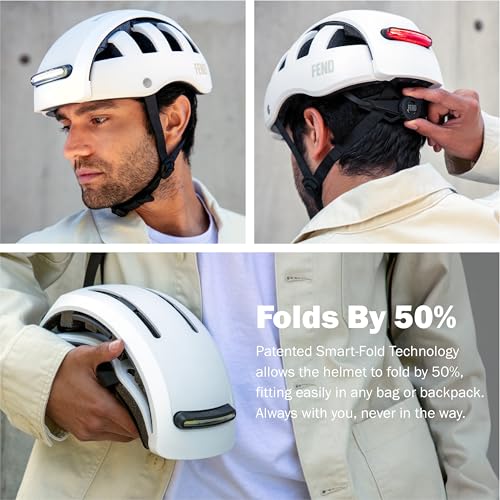 FEND Super Plus Folding Bike Helmet with Lights – Patented Smart-Fold 50% Compact Design, Ultra-Bright USB-C Front & Rear LEDs, CPSC/EN1078 Certified, for Adults, Commuters, E-Bikes, Scooters - Image 2
