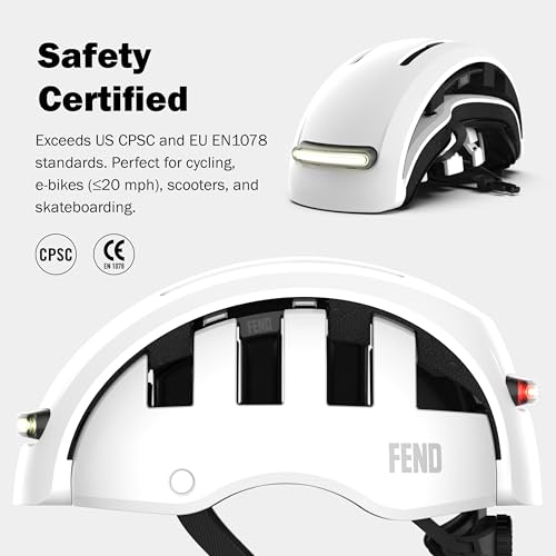 FEND Super Plus Folding Bike Helmet with Lights – Patented Smart-Fold 50% Compact Design, Ultra-Bright USB-C Front & Rear LEDs, CPSC/EN1078 Certified, for Adults, Commuters, E-Bikes, Scooters - Image 4