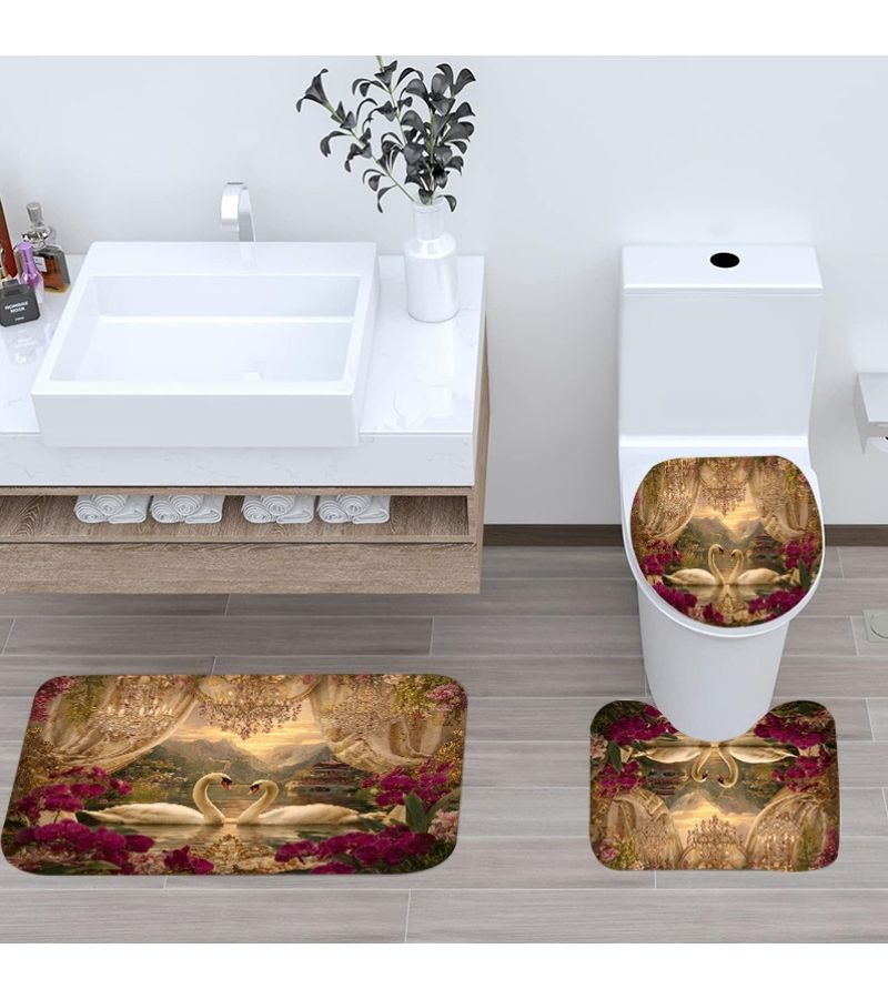 1pc Or 4pcs Shower Curtain Sets Including 12 Hooks Toilet Seat Cover And Bathroom Mat Polyester 94.49x78.74inch Home Decor Bathroom Additions - Image 2