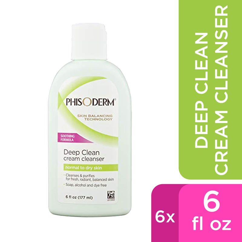 Phisoderm Deep Cleaning Cream Cleanser for Normal to Dry Skin 6 (177 ml) alcohol free soap free dermatologist tested facial wash (Packaging May Vary) (5210), 36 Fl Oz (Pack of 6) - Image 2