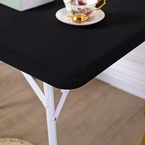 JISEN Cocktail Square Table Top Cover Spandex Fitted Stretchable Tablecloth Topper Cap 34x34 Inch E-Black - Image 4