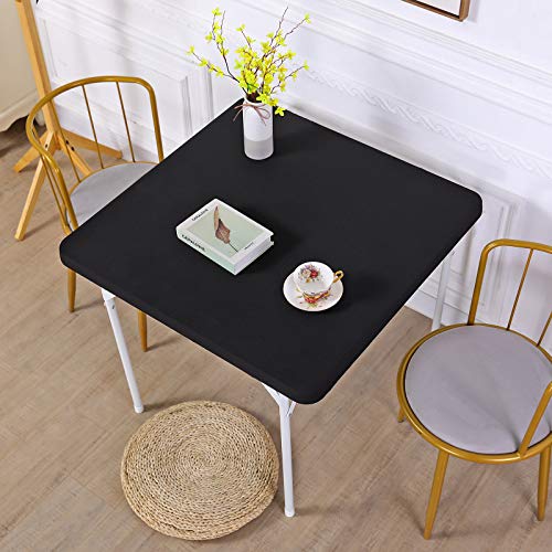 JISEN Cocktail Square Table Top Cover Spandex Fitted Stretchable Tablecloth Topper Cap 34x34 Inch E-Black - Image 2