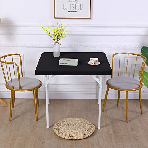 JISEN Cocktail Square Table Top Cover Spandex Fitted Stretchable Tablecloth Topper Cap 34x34 Inch E-Black - Image 3