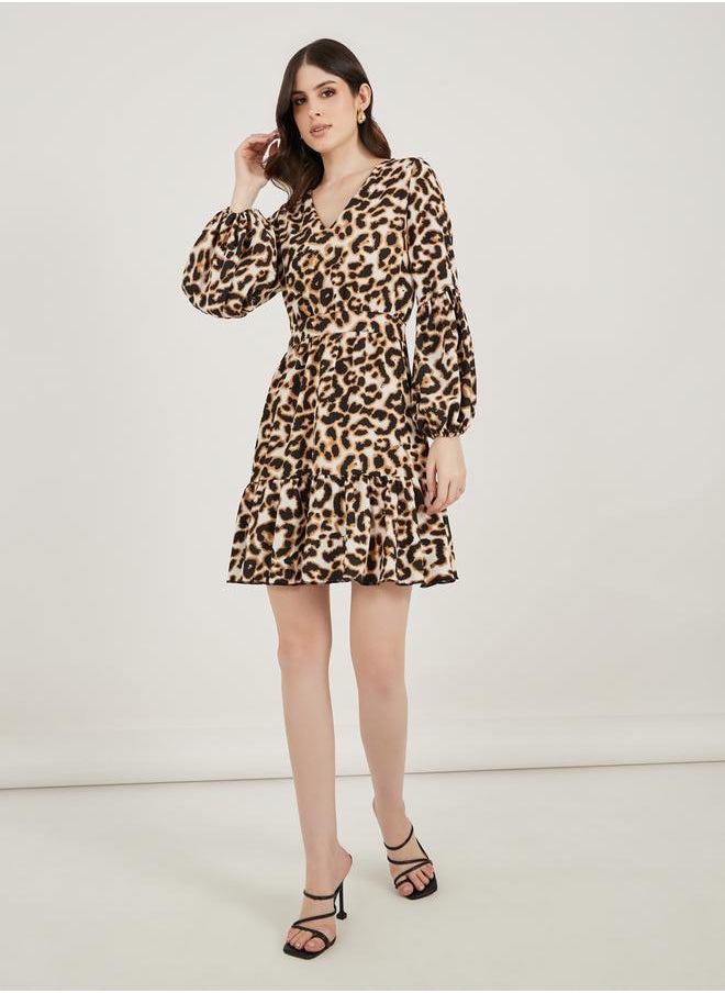 Styli - Animal Print V Neck A-Line Mini Dress - Image 1