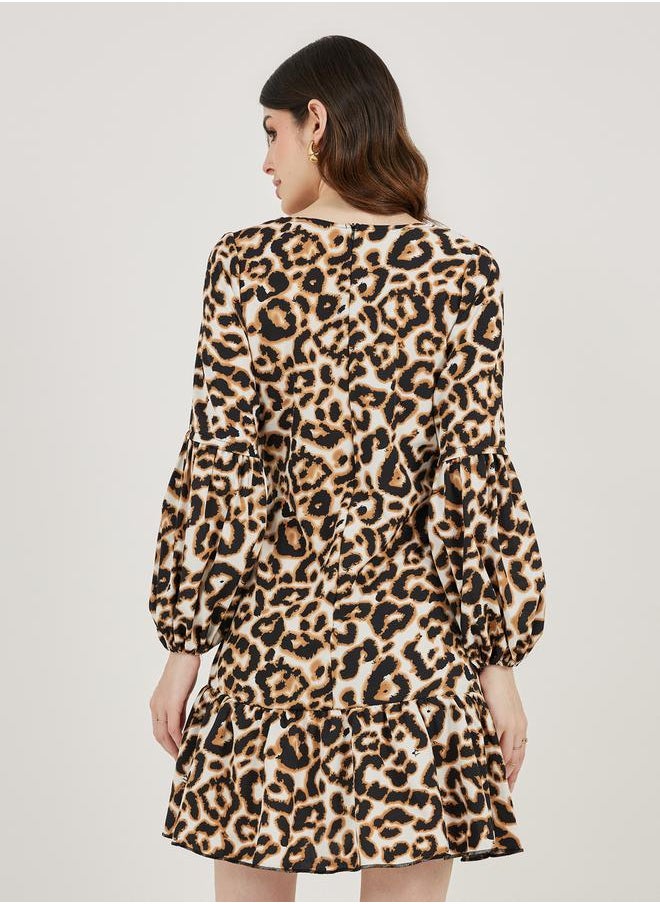 Styli - Animal Print V Neck A-Line Mini Dress - Image 1