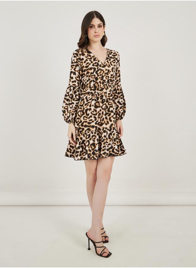 Styli - Animal Print V Neck A-Line Mini Dress - Image 1
