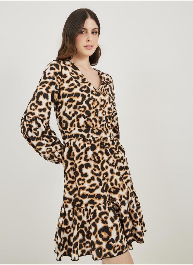 Styli - Animal Print V Neck A-Line Mini Dress - Image 1