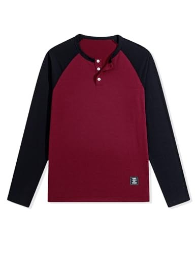 Dokotoo Men Men's Henley Shirt Fall Casual Crewneck Color Block Slim Fit Long Sleeve Workout Buttons Shirt Tshirts Shirts for Men Red Large - Image 5