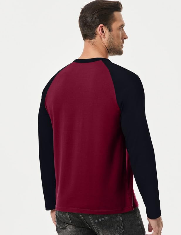 Dokotoo Men Men's Henley Shirt Fall Casual Crewneck Color Block Slim Fit Long Sleeve Workout Buttons Shirt Tshirts Shirts for Men Red Large - Image 2