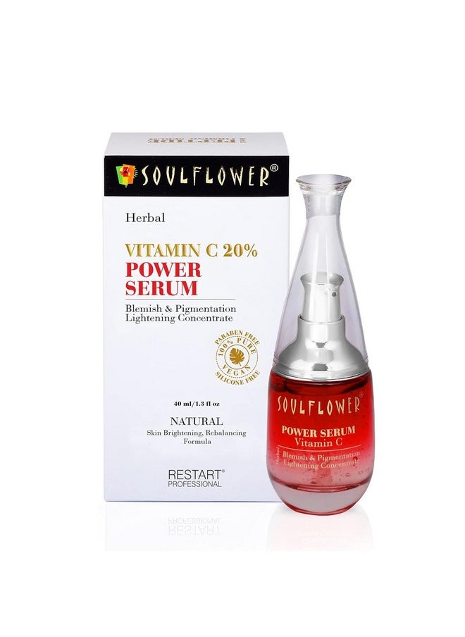 Soulflower 20% Vitamin C Face Serum For Glowing Skin, Reduces Dark Spots, Pigmentation & Dull Skin With Hyaluronic Acid, Saffron, Grapeseed, Licorice & Green Tea | Men & Women | 40Ml  - Image 1