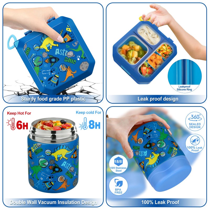wiwens Bento Lunch Box for Kids with 12oz Soup Thermo Leak-Proof Lunch Food Container with 5 Compartment Thermo Hot Food Jar and Insulated Lunch Bag for Kid Toddler Girls Boys to School - Image 3