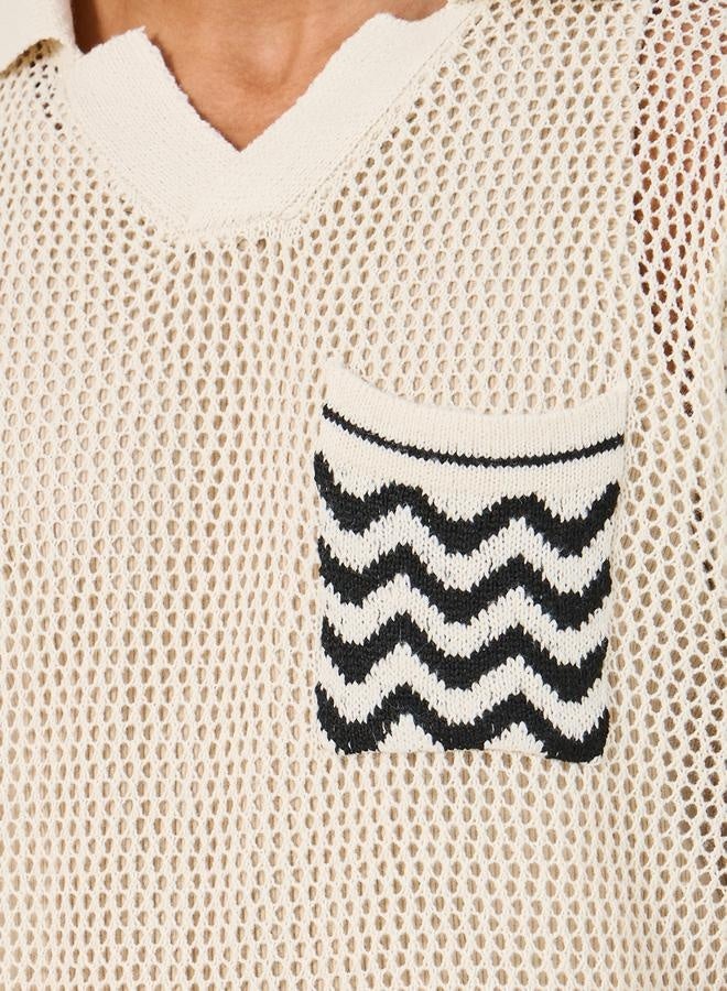 Styli Contrast Pocket Relaxed Crochet Knit Polo  - Image 3