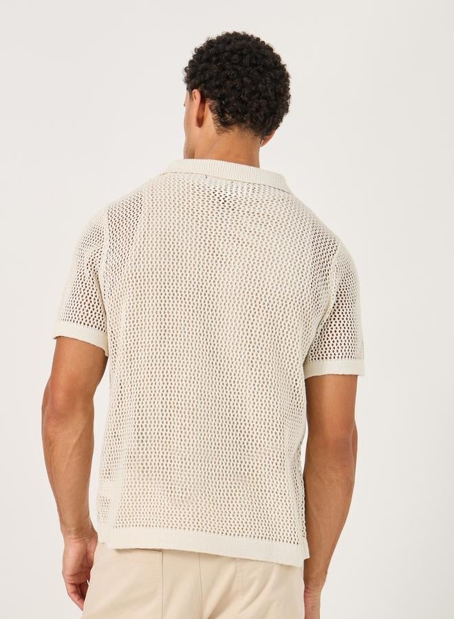 Styli Contrast Pocket Relaxed Crochet Knit Polo  - Image 4