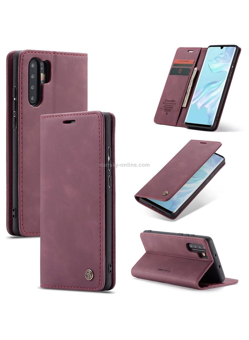 كيس مي جراب موبايل من الجلد الصناعي الفاخر  013 وحامل للكروت و البطاقات متوافق مع Huawei P30 Pro  (احمر) - Image 1