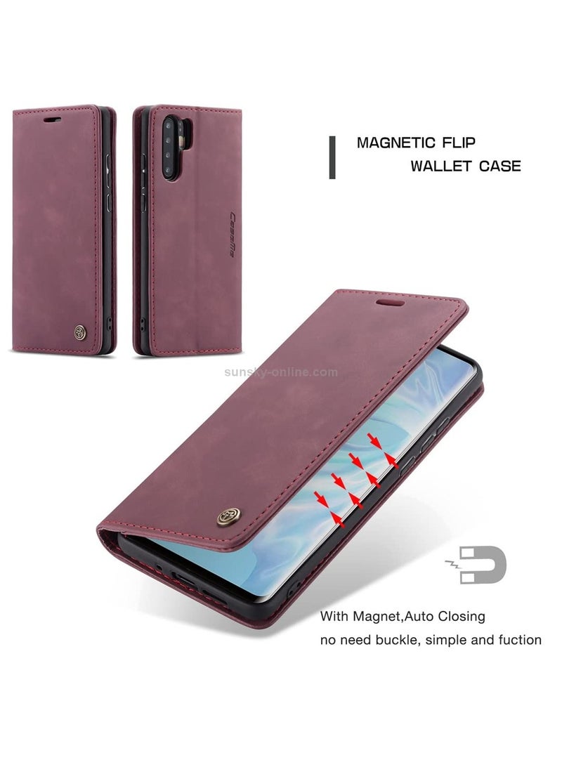 كيس مي جراب موبايل من الجلد الصناعي الفاخر  013 وحامل للكروت و البطاقات متوافق مع Huawei P30 Pro  (احمر) - Image 2