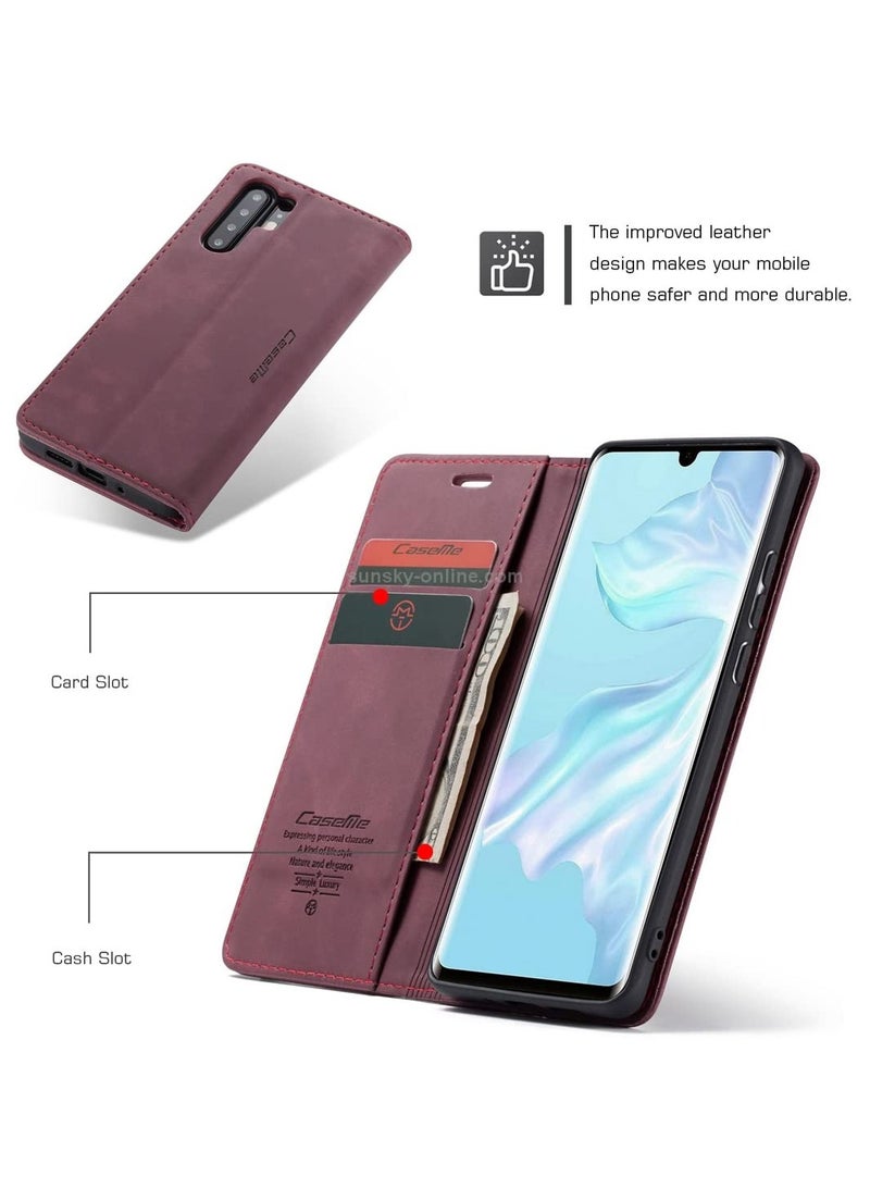 كيس مي جراب موبايل من الجلد الصناعي الفاخر  013 وحامل للكروت و البطاقات متوافق مع Huawei P30 Pro  (احمر) - Image 3