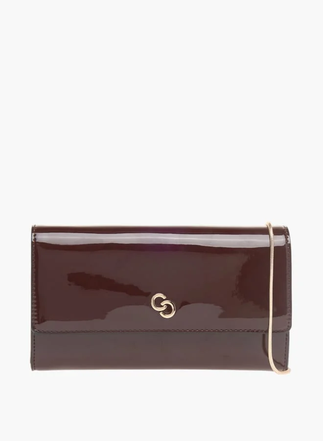 Celeste Womens Solid Clutch With Detachable Chain Strap And Flap Closure