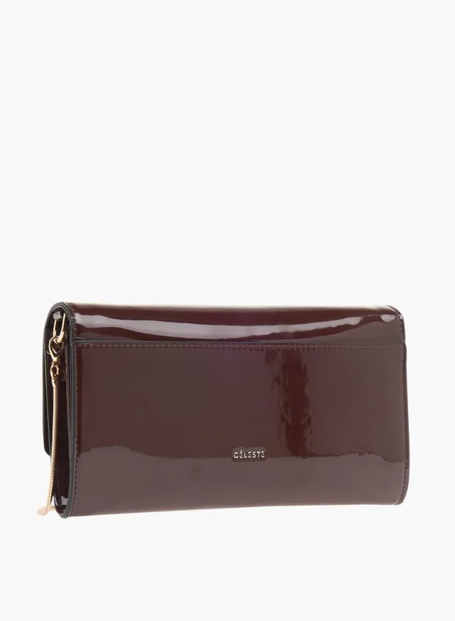 Celeste Womens Solid Clutch With Detachable Chain Strap And Flap Closure