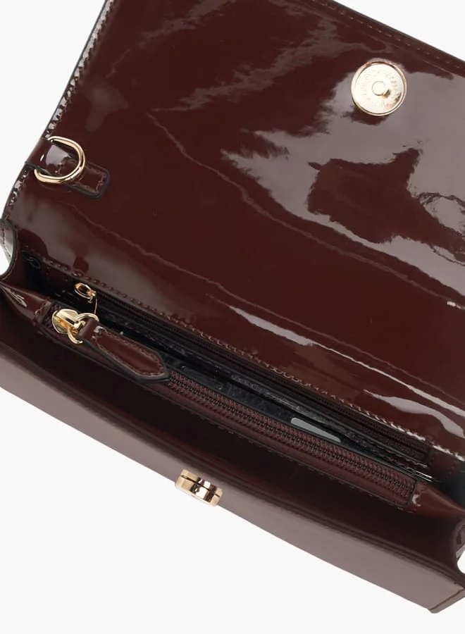 Celeste Womens Solid Clutch With Detachable Chain Strap And Flap Closure