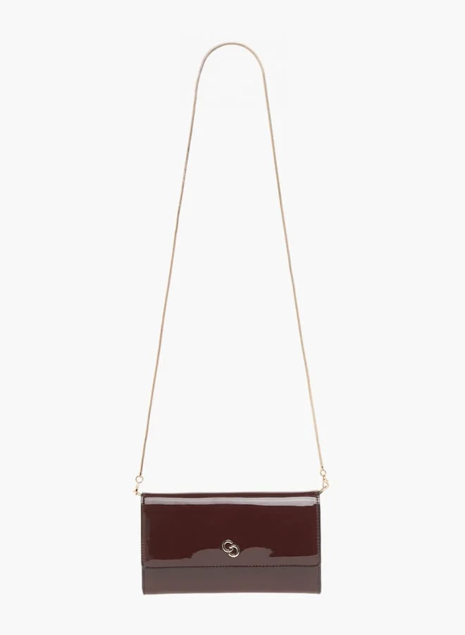 Celeste Womens Solid Clutch With Detachable Chain Strap And Flap Closure