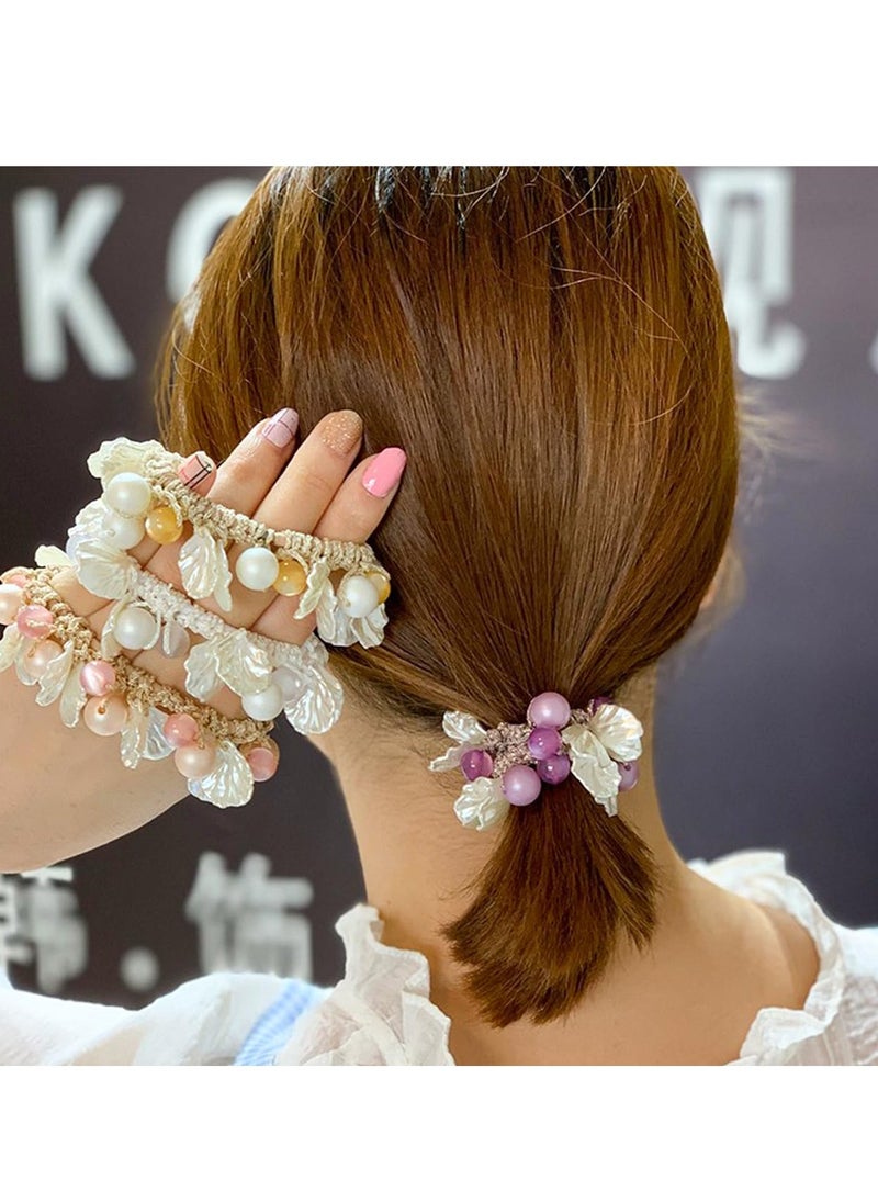 Generic - Shell Hair Scrunchies, Pearl Hair Ties, Rhinestone Elastic Hair Bands, Stretchy Bling Glitter Sparkly Hair Elastics Decorative for Women and Girls (4 Pieces) - Image 1