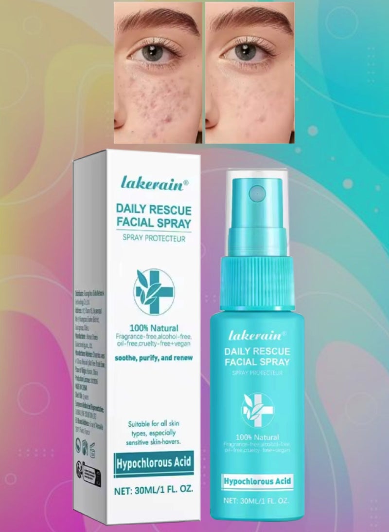 lakerain Daily Rescue Facial Spray Facial Spray for Sensitive Skin Facial Rescue Spray with Hypochlorous Acid Helps Reduce Redness and Breakouts Purify renew and Soothing pH Balancing Face Toner 30ml  - Image 1