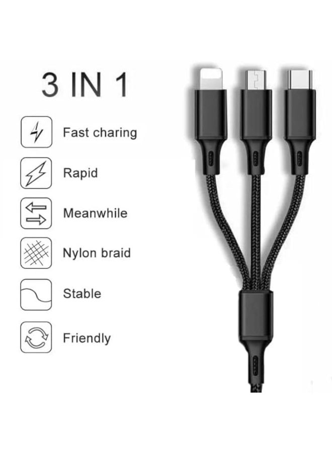 3-in-1 Fast Charging Cable | Multi USB Cable with Type-C, Micro, and 8-Pin Connectors | Durable Braided Wire - Image 2