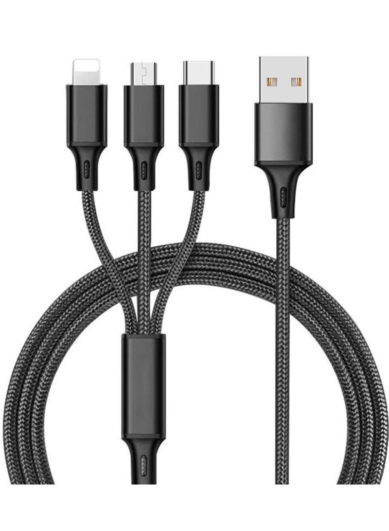 3-in-1 Fast Charging Cable | Multi USB Cable with Type-C, Micro, and 8-Pin Connectors | Durable Braided Wire - Image 1