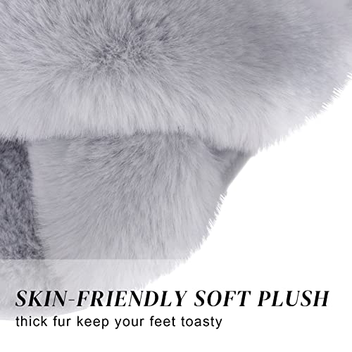 Parlovable Women's Fuzzy Slippers Comfy Cross Band House Shoes Memory Foam Open Toe Indoor Gifts for Ladies Grey 9-10 - Image 2