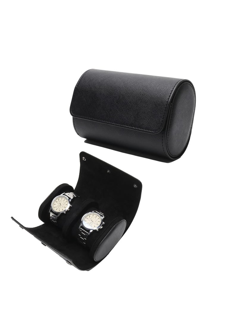 Captaintech Portable 2 Slot PU Leather Watch Case Travel Jewelry Storage Box for Watches and Bracelets Black  - Image 2