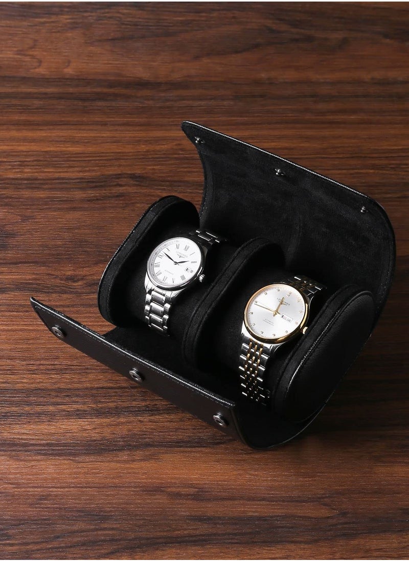Captaintech Portable 2 Slot PU Leather Watch Case Travel Jewelry Storage Box for Watches and Bracelets Black  - Image 3