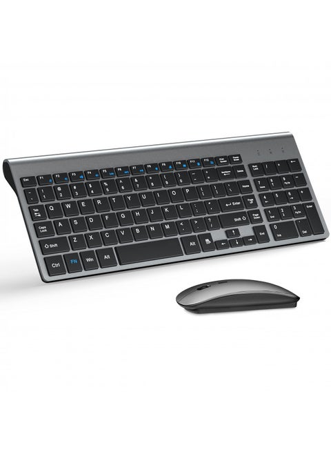TopMate Wireless Keyboard and Mouse Ultra Slim Combo, 2.4G Silent Compact USB Mouse and Scissor Switch Keyboard Set with Cover, 2 AA and 2 AAA Batteries, for PC/Laptop/Windows/Mac - Gray Black