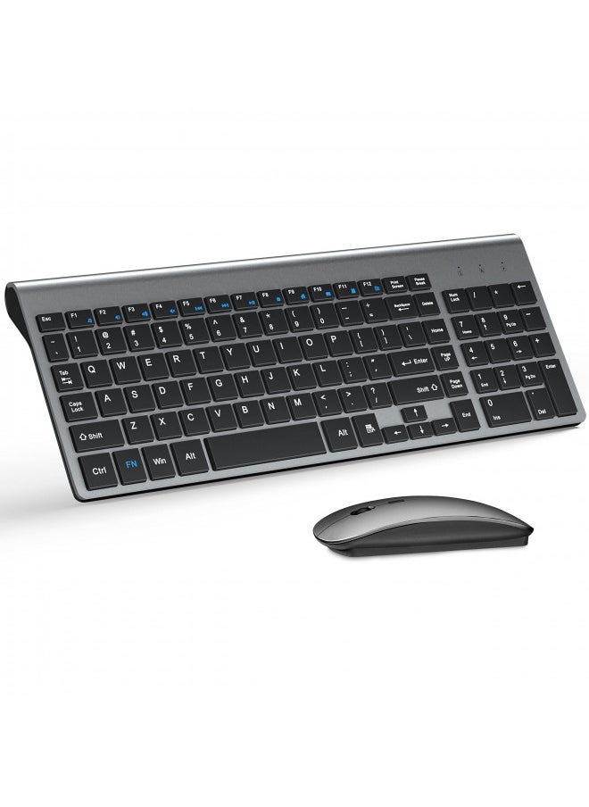 TopMate - TopMate Wireless Keyboard and Mouse Ultra Slim Combo, 2.4G Silent Compact USB Mouse and Scissor Switch Keyboard Set with Cover, 2 AA and 2 AAA Batteries, for PC/Laptop/Windows/Mac - Gray Black - Image 1